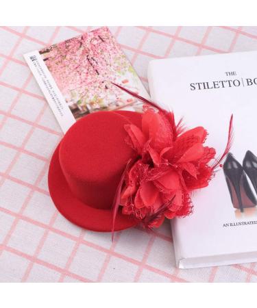 FRCOLOR Top Hat Hair Clip Feather Flower Decor Clips Fascinator Hat Veil Red Mini Top Hat for Tea Party Wedding Party - Buy Online on GoSupps.com