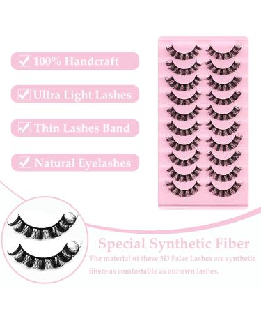 10 Pairs 3D False Eyelashes - Natural D Curl Russian Strip Lashes with Eyelash Clip | Fluffy & Wispy Artificial Eyelash Extensions for Eye Makeup - Buy Online on GoSupps.com