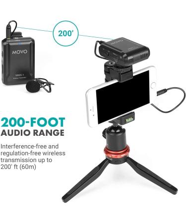 Movo WMX-1 Wireless Lavalier Microphone System for DSLR Cameras, Camcorders, iPhone, Android Smartphones & Tablets - 200ft Range - Buy Online on GoSupps.com