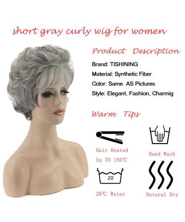 Silver Grey Pixie Cut Curly Wig for White Women - Short Wavy Layered Synthetic Hair with Bangs, Natural Look - Buy Online on GoSupps.com