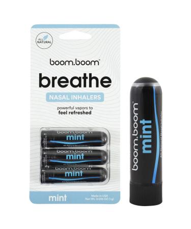 Aromatherapy Nasal Stick (3 Pack) by BoomBoom | Enhances Breathing + Boosts Focus | Breathe Vapor Stick Provides Fresh Cooling Sensation | Made with Essential Oils + Menthol (Mint)