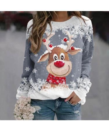 Shop Genetic Women's Christmas Sweater | 3D Snowman Print | Casual Long-Sleeved Round Neck Autumn/Winter Top - Gray - Buy Online on GoSupps.com