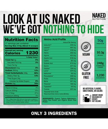 NAKED Vegan Mass - Natural Vegan Weight Gainer Protein Powder - 1 230 Calories Non-GMO Soy & Gluten Free No Artificial Ingredients - 12LB Bulk - 17 Servings Unflavored 12 Pound (Pack of 1) - Buy Online on GoSupps.com