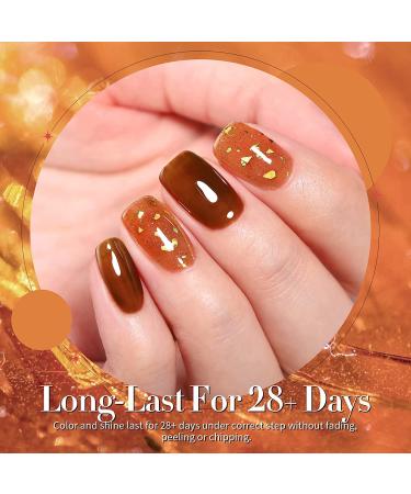 BORN PRETTY Jelly Gel Nail Polish Set - Fall/Winter Collection | Translucent Sheer Clear Gel Polish in Red, Coral, Burnt Orange, Grey, Amber, Brown | 6 Colors Gift Set for Manicure - Crystal Amber - Buy Online on GoSupps.com