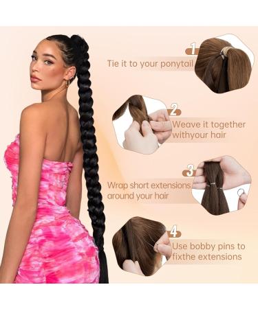 MY-LADY 34 Chocolate Brown Braided Ponytail Extension | Yaki Straight Synthetic Hairpiece - Buy Online on GoSupps.com