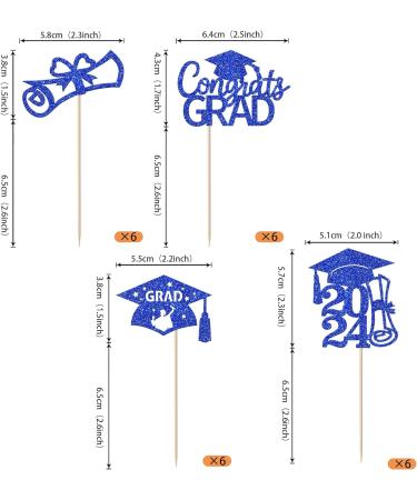 Rsstarxi 24 Pack 2024 Graduation Cupcake Toppers Glitter Congrats Grad 2024 Graduation Cap Diploma Cupcake Picks for Class of 2024 Graduation Theme Party Cake Decorations Blue - Buy Online on GoSupps.com