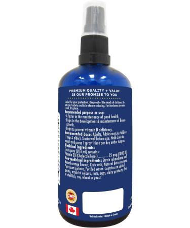 Promise Vitamin D3 Sublingual Spray Family Size 100 ML- 625 SpraysMax Strength 1000 Iu Instant Absorption for Strong Bones Healthy Heart and Immunity Boost. Natural Orange Made in Canada - Buy Online on GoSupps.com