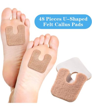 48pc U-Shaped Felt Callus Pads for Foot Pain Relief - Self-Adhesive Metatarsal Cushion Pad for Men and Women - Beige - Buy Online on GoSupps.com