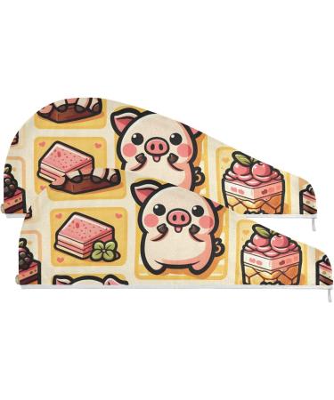 Super Absorbent Cute Pig Hair Towel 2 Pack - Quick Dry Hair Turbans for Women & Girls | International Shipping - Buy Online on GoSupps.com