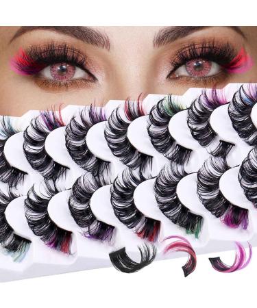 Uranian False Eyelashes Cluster Colored Fluffy Faux Mink Lashes Dramatic Individual Eyelashes with Color Natural Look Lashes Long Volume Fake Eyelashes for Women and Girls