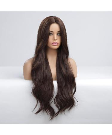 HAIRCUBE Long Dark Brown Curly Synthetic Wig for Women - Middle Parting Cocoa Brown - Buy Online on GoSupps.com