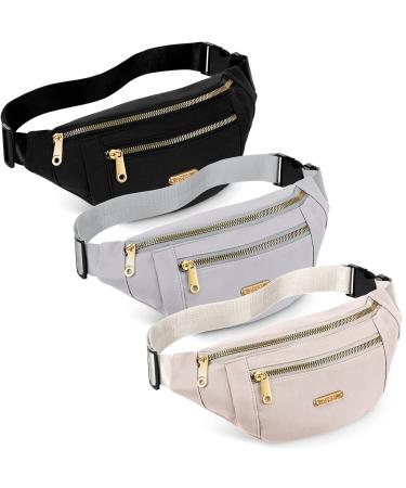 3 Pcs Waterproof Fanny Packs for Women and Men Waist Pack with Adjustable Strap Waist Pouch for Sports Running Exercise Walking Travel Black Gray White