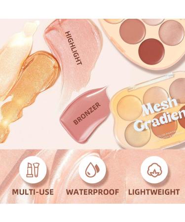 Blush and Highlighter Palette 6-Color Contour Palette - Melting Cream Cosmetics Water Resistant for a Natural Healthy Glow and Mature Complexion Lightweight Texture - Buy Online on GoSupps.com