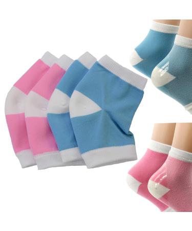 Makhry 2 Pairs Moisturizing Silicone Gel Heel Socks for Dry Hard Cracked Skin Open Toe Comfy Recovery Socks Day Night Care(Pink&Blue) Blue&pink