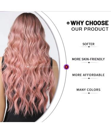 Esmee Long Wavy Pale Pink Wig with Bangs - Curly Synthetic Hair for Women, Heat Resistant Fiber - Perfect for Daily Wear, Parties, and Cosplay - Buy Online on GoSupps.com