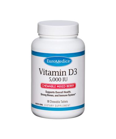 Euromedica Vitamin D3 5000 IU - 90 Chewable Tablets Mixed Berry - Supports Overall Health Strong Bones & Teeth + Immune System Function - 90 Servings
