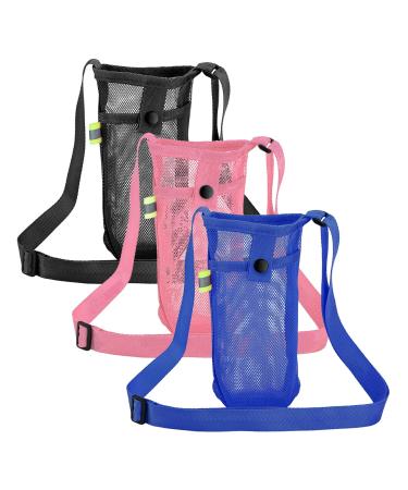 TSHAOUN 3 pieces of water bottle holder mesh water bottle envelopes with adjustable shoulder strap portable drinking bottle Bottle holder for sports hiking traveling camping (black pink blue) black pink blue - Buy Online on GoSupps.com