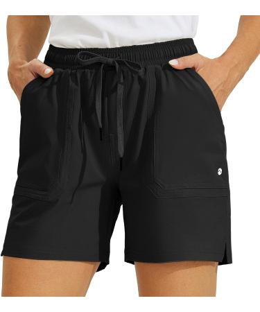 Willit Women's 5 Hiking Shorts - Quick Dry Athletic Outdoor Shorts with Pockets | Black, Medium - Buy Online on GoSupps.com