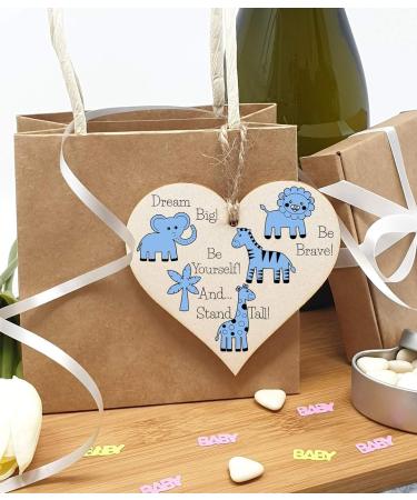 Plum Penguin Handmade Wooden Hanging Heart Plaque - Be Brave, Dream Big, Be Yourself | Blue Safari Animals Nursery Wall Decoration - Ideal New Baby Gift - Buy Online on GoSupps.com