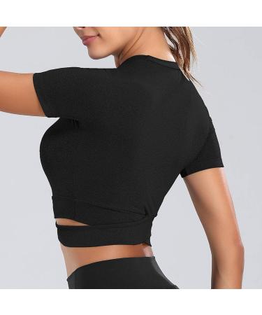 Shop Muyogrt Women's Fitness Crop Top | Breathable Yoga & Running Shirt - Sexy Lightweight Sports Top in Black - Buy Online on GoSupps.com