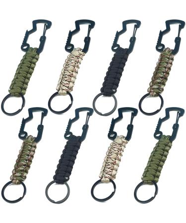 8 Pieces Carabiner Keychain Paracord Lanyard with Braided Lanyard for Survival Camping Backpacking