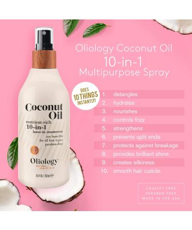 Oliology Coconut Oil 10-in-1 Multipurpose Spray - Leave in Treatment for All Hair Types | Controls Frizz & Detangles | Hydrates & Moisturizes | Cruelty Free, Paraben Free - 8.5 oz - Buy Online on GoSupps.com