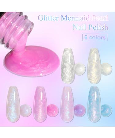 SUPWEE Pearl Gel Nail Polish Shimmer Mermaid Gel Polish White Pink Purple Blue Glitter Nail Polish Nail Gel Set Shell Swirl Thread Effect Soak Off UV Gel for Salon Home Manicure 6 Colors LW134 - Buy Online on GoSupps.com