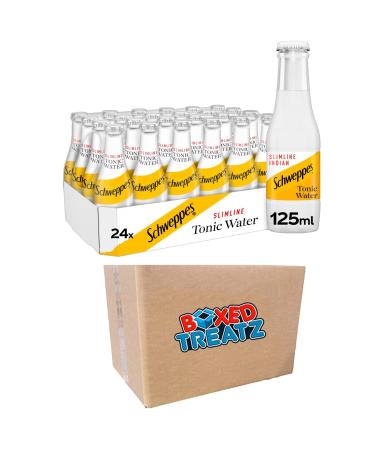 Tonic Water Slimline Tonic Water Glass Bottles 24x125ml Sparkling Low Calorie Soft Drink With Quinine Boxed Treatz (Slimline Tonic Water 125ml (Pack of 24))