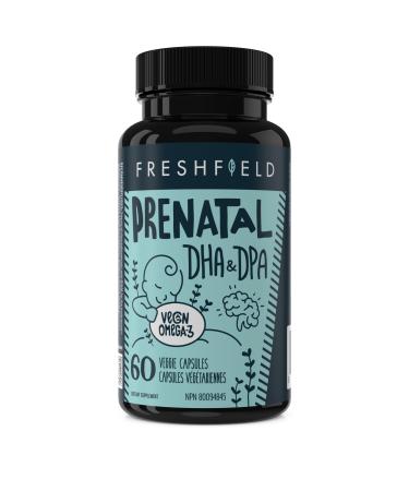 Freshfield Prenatal Vegan Omega 3 DHA: Sustainable, Carrageenan Free, Third Party Tested, Compostable Bottle, Carbon Neutral. Supports Heart, Brain, Joint Health w/DPA 60 Count (Pack of 1)
