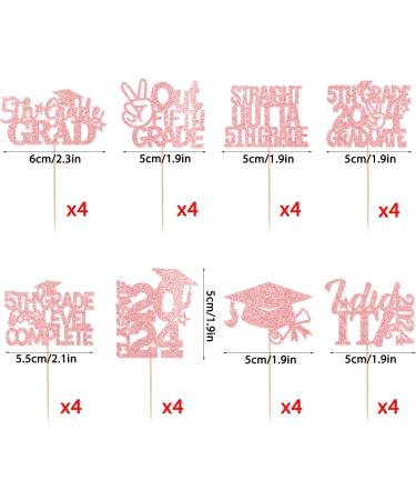 BZBAIS 32 Pieces Rose Gold Glittery 5th Grade Grad Cupcake Toppers Class of 2024 5th Grade Graduate Peace out Fifth Grade Cupcake Picks with Grad Cap Diploma 2024 Graduation Cupcake Party Decorations - Buy Online on GoSupps.com