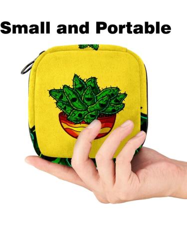 Menstrual Pad Bag with Zipper | Ladies Napkin Pouch & Tampons Collection Bag for Women & Girls - Yellow Cactus - Buy Online on GoSupps.com