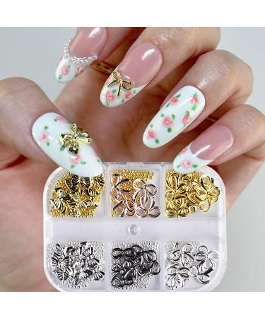 3D Bow Charms for Nails | Gold & Silver Nail Art Accessories | DIY Nail Decoration Supplies | Cute Metal Alloy Bowknot Rhinestones - Buy Online on GoSupps.com