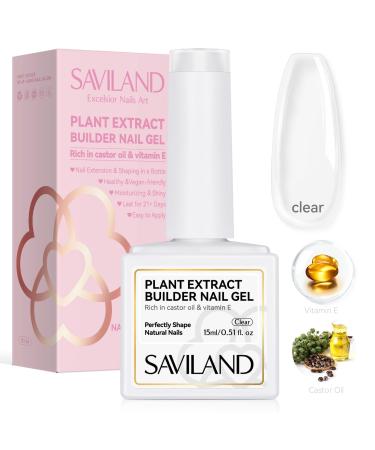 Saviland Clear Builder Nail Gel :8-in-ONE 15ml Builder Gels In A Bottle Rich in Castor Oil & Vitamin E Nail Extension Gel builder Hard Gel Nail Strengthener Gel for Nail Repair Gel Builder for Nails