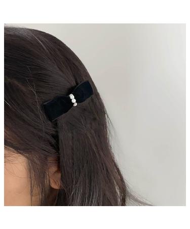 Inilbran Vintage Satin Bow Hairclip Barrettes Black Velvet Bow Hair Clips Winter Ribbon Bow Headclip Barrette French Pearl Bowknot Hairclip Decorative Hair Accessories for Women and Girls Headdress