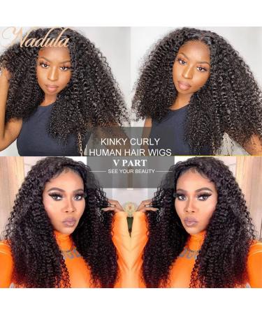 Nadula V Part Wig Kinky Curly Human Hair | Glueless Upgraded U Part Wig | 10A Malaysian Afro Curly V-Part Clip-In Half Wig 16 150% Density - Buy Online on GoSupps.com