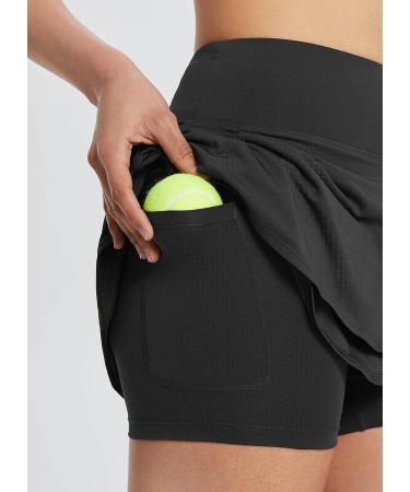 Baleaf Women's Pleated Tennis Skirt with Ruffle Layers and Shorts - Black Medium - Buy Online on GoSupps.com