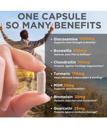 Glucosamine Chondroitin MSM with Turmeric 180 Capsules - Joint Supplements for Women & Men with Boswellia Quercetin Clear Joint Support Supplement for Flexibility Mobility Cartilage Repair - Buy Online on GoSupps.com