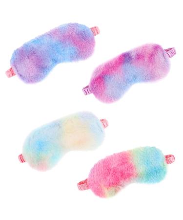 WLLHYF 4 Pcs Plush Sleeping Eye Cover Furry Sleep Masks Soft Comfortable Blindfold Rainbow Elastic Faux Fur Eye Shade for Adults Kids Travel Nap Sleeping Rainbow Colors