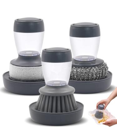 CERSATY 3 STK printing function Rinse brush removable dishwashing brush detergent dispenser with 3 STK sink base base for kitchen utensils bowls pots herds