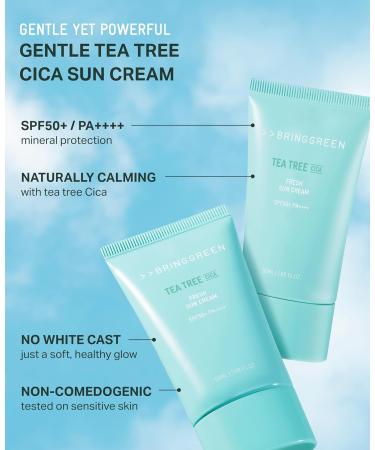 BRING GREEN Tea Tree CICA Mineral Sunscreen SPF 50+ PA++++ | Non-Nano Zinc Oxide Face Sun Lotion Reef Safe Korean Sunscreen for Sensitive Skin Oil-Free 1.69 fl. oz - Buy Online on GoSupps.com