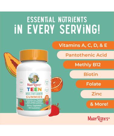 MaryRuth's Multivitamin Gummies for Teens | Vitamin D3 A C E B6 B12 Zinc Iodine Biotin | Immunity | Tissue Vision & Skin Health | Vegan | Non-GMO | Sugar Free | Gluten Free | 60 Count - Buy Online on GoSupps.com