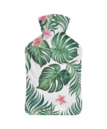 Tropical Leaf Hot Water Bottle With Cover Plush Bed Bottle Hand Warmer For Adults And Children 26.5X15.3cm