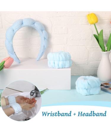 4 Pack Spa Headbands for Washing Face & Makeup Removal - Non-Slip Skincare Set with Headband & Wristband - Terry Cloth Puffy Headband in Pink & Blue - Buy Online on GoSupps.com