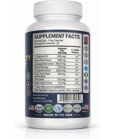 HealthGuard Men s Vitality Support Horny Goat Weed Maca Fenugreek & L-Arginine Natural Performance Support Supplement 60 Capsules - Buy Online on GoSupps.com