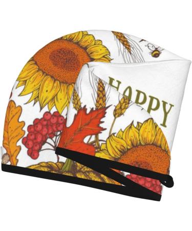 Happy Fall Pumpkin Autumn Sunflower Microfiber Hair Towel - Soft Super Absorbent Coral Velvet Quick Dry Cap for Long Curly Thick Hair - Buy Online on GoSupps.com