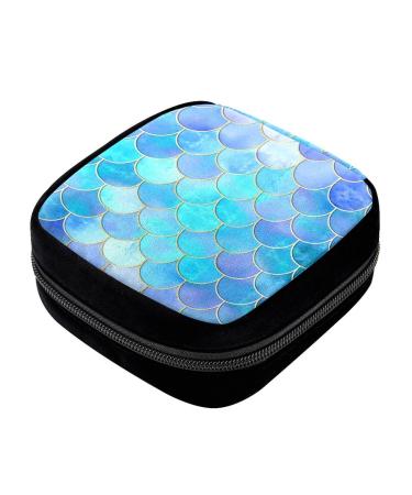 GIAPB Period Bag Sanitary Napkin Storage Bag Pad Holder for Period Makeup Pouch Mermaid Blue Fish Scales Color4993
