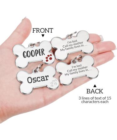 Nibana 2 Pack Personalized Pet ID Tags Dog Name Tags Engraved on Both Sides 4 Lines of Custom Text Paw Print Bone Pet Tag for Dogs Cats (Red) - Buy Online on GoSupps.com