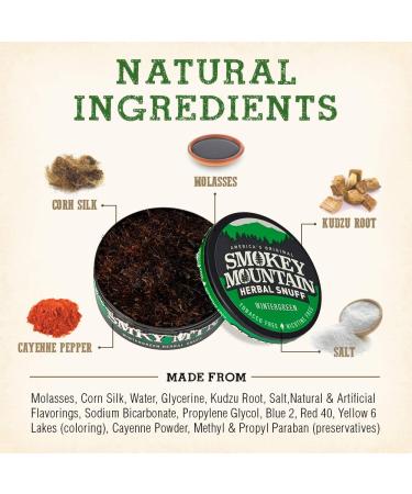 Smokey Mountain Herbal Wintergreen Long Cut Snuff - Tobacco and Nicotine Free (5 Can Box) - Buy Online on GoSupps.com