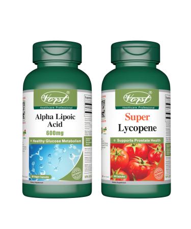 VORST Alpha Lipoic Acid 600mg 90 Vegan Capsules & Premium Lycopene 60 Capsules (Combo Bundle 2 Bottles)