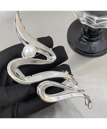 Large metal silver grip clip pearl shark clip high-end texture suitable for women with high hair volume 12 x 4.5 cm/4.7 x 1.8 inches (W * H) - Buy Online on GoSupps.com
